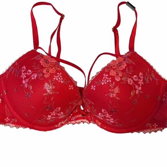 NWT Victoria’s Secret Bombshell Bra 36B – Red Floral Lace Push-Up - Picture 6 of 6